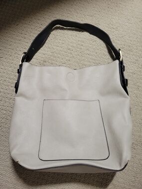 Joy Susan Two-Tone Cream and Black Hobo Shoulder Bag